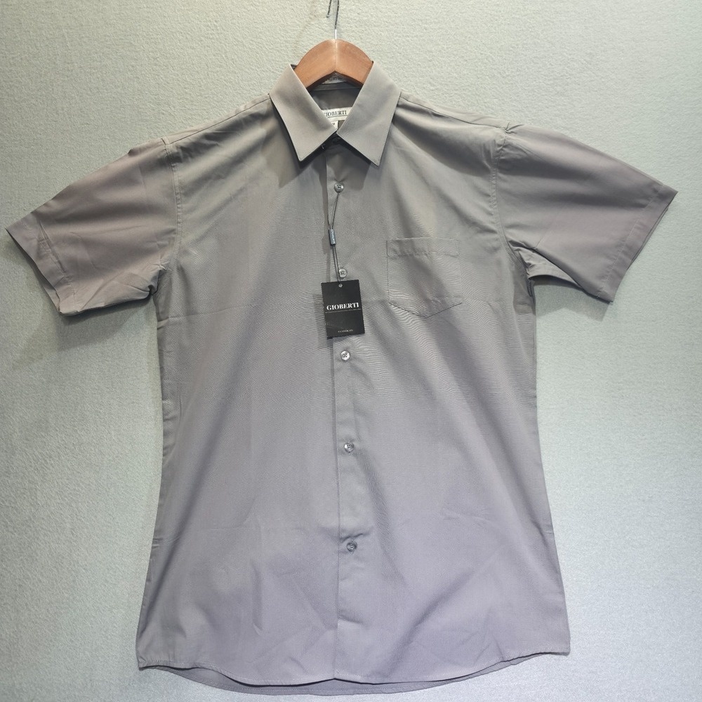 Gioberti Men's Grey‎ Short Sleeve Button Up Shirt Size 18/Small